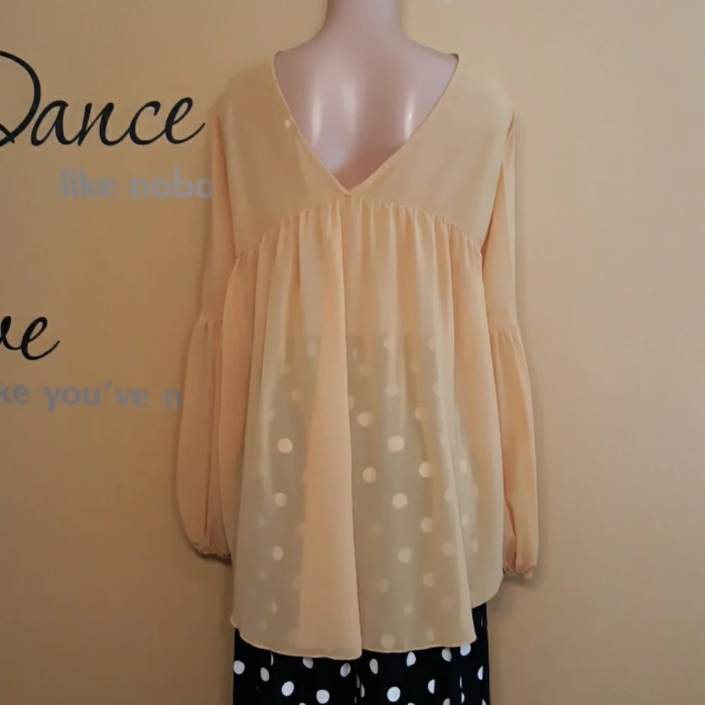 Mustard Ruffle High-Low V-Neck Blouse - Women's - Picture 5 of 6